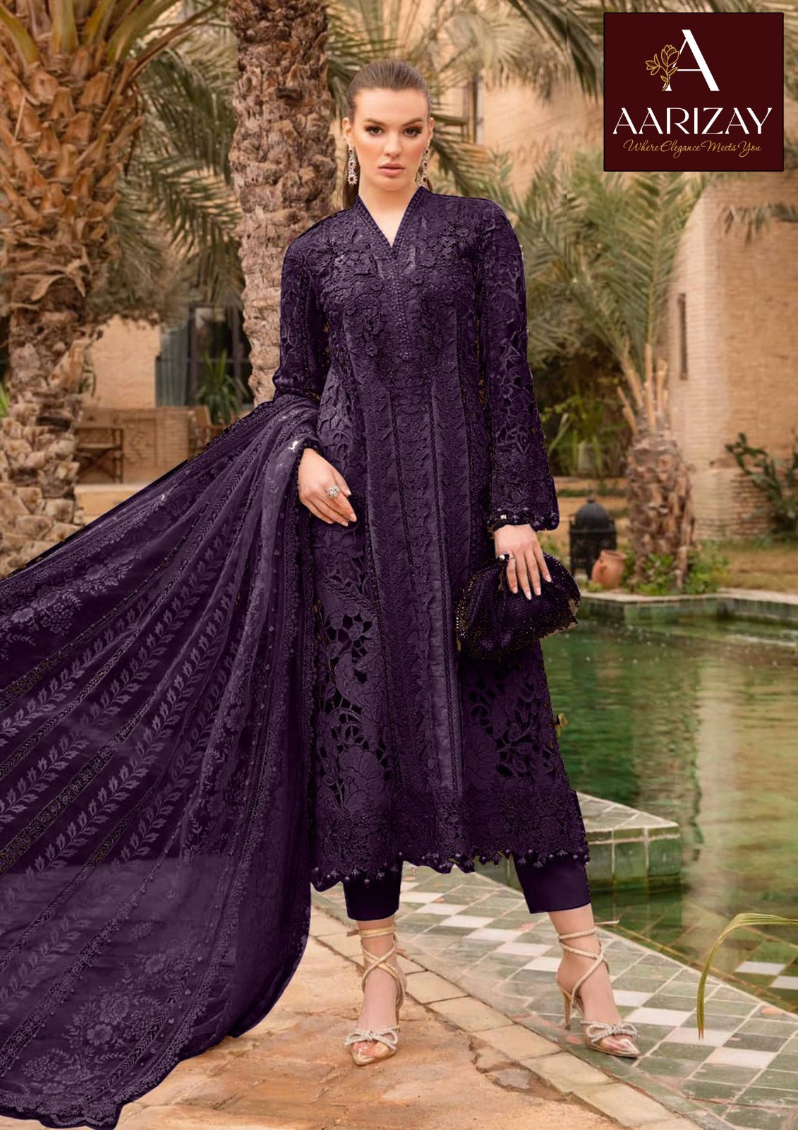 MARIA B Purple Organza Lazer work (AY0014)